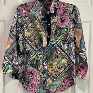 Lauren Ralph Lauren Paisley Light Weight Button Down Petite​